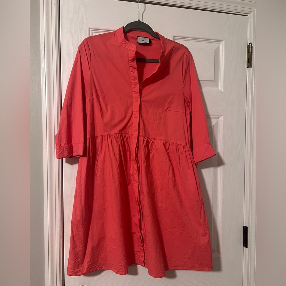 Tuckernuck Women's Poppy Pink Cotton Poplin Royal Shirt Dress Mini Size Large